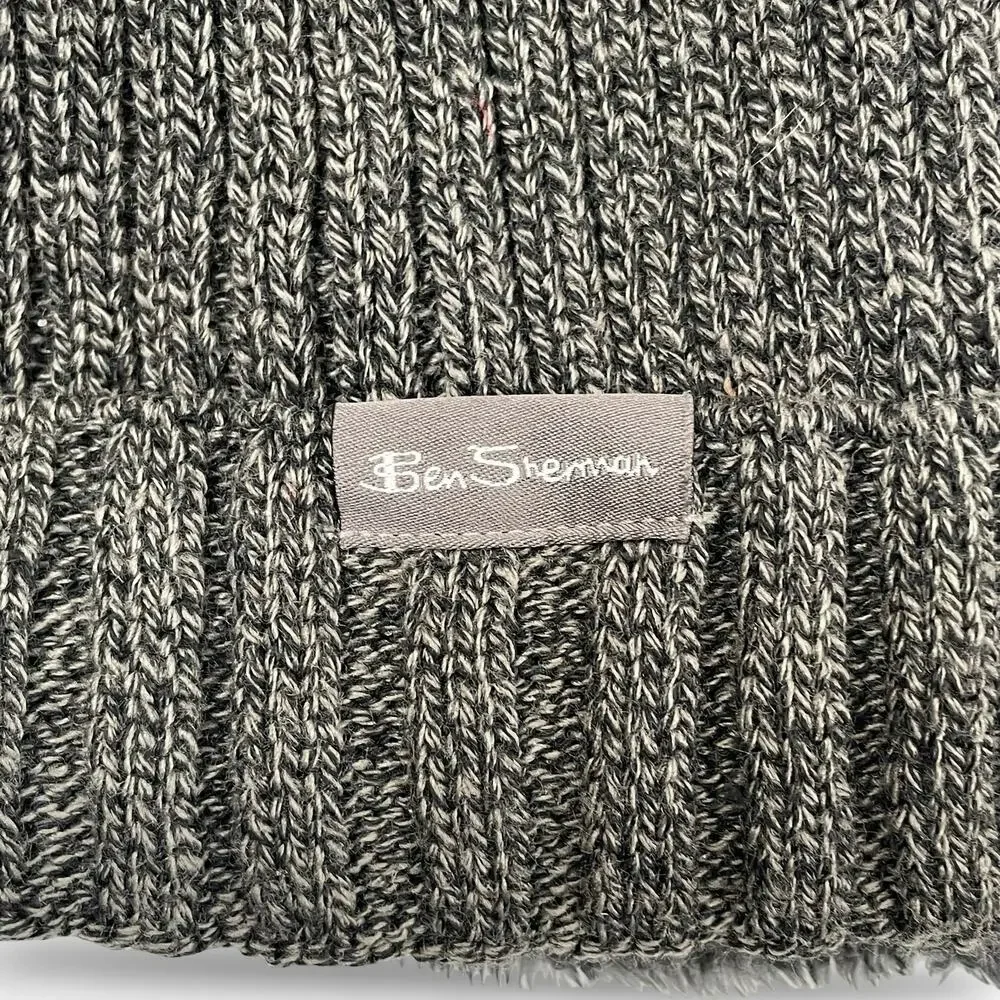 Ben Sherman Knit Hat Ski Beanie Cap Gray Ribbed Thermal Fleece Lined Winter
